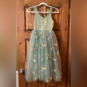 Floral Embroidered Sage Green Girls Dress